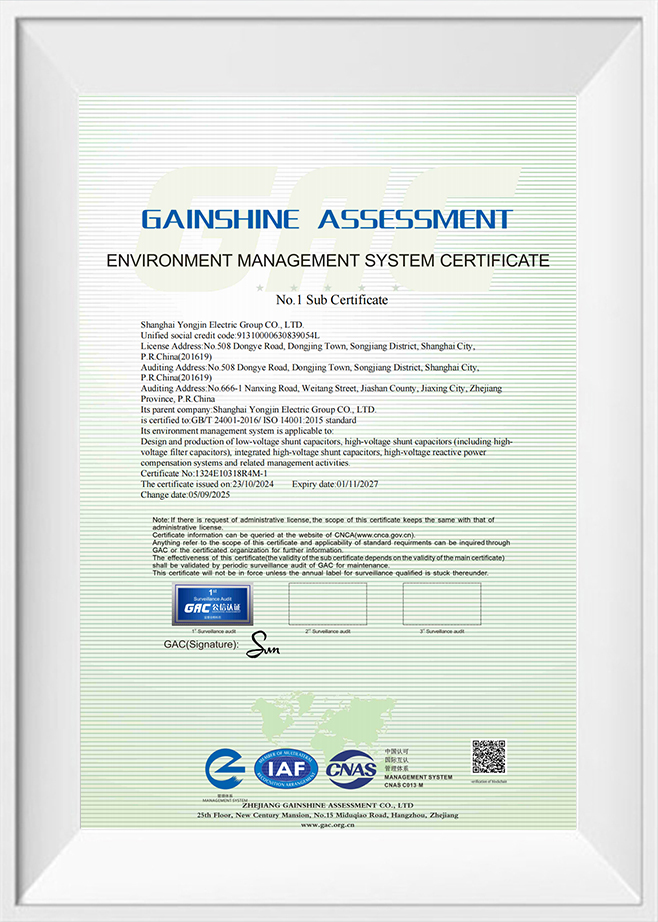 Environment management system certificate