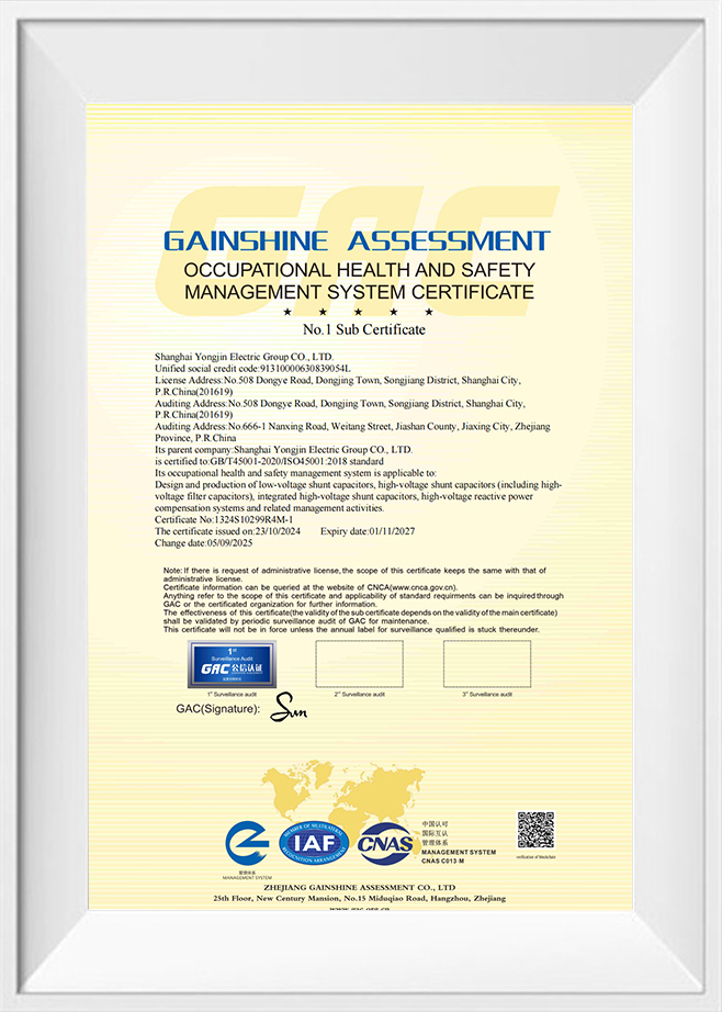 Occupational health and safety management system certificate